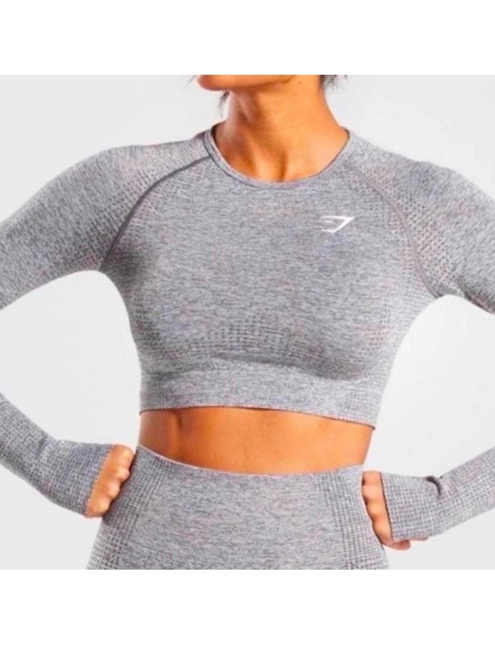 Gymshark Gray Seamless Cropped Long Sleeve Top with Thumbholes